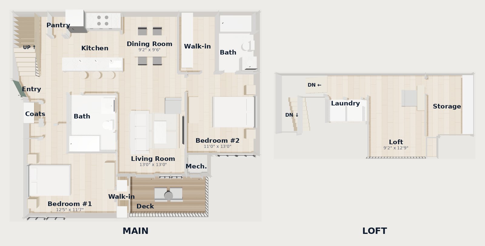 White Oaks at Wilton — Plan B3L 3D floor plan, 1,430 SF