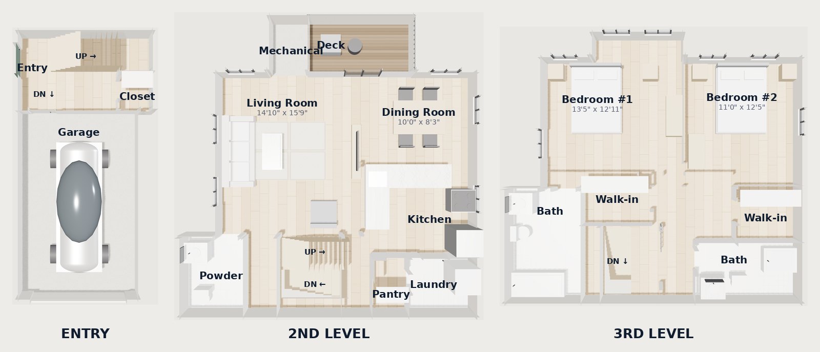 White Oaks at Wilton — Plan BT3 3D floor plan, 1,454 SF