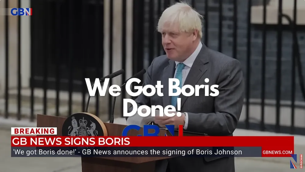 Shows a news screenshot of Boris Johnson - PR news stories