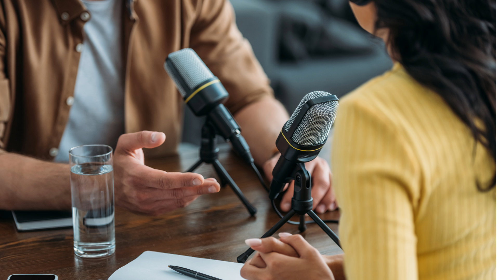 2 people having a conversation during a podcast