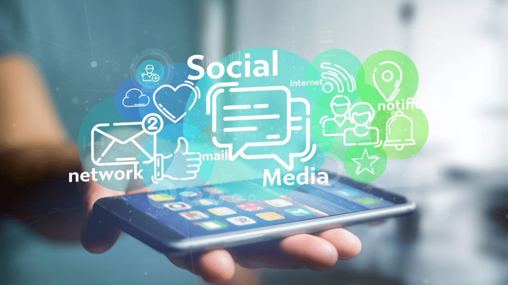 mobile phone and social media icons