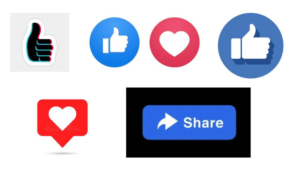 likes, love and share emojis from social media platforms