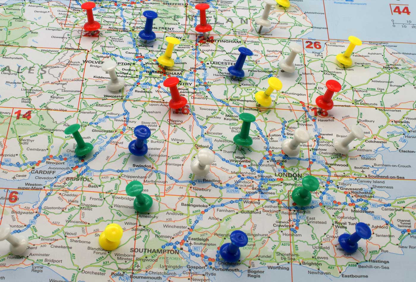 Shows a map of the UK with pins - PR research