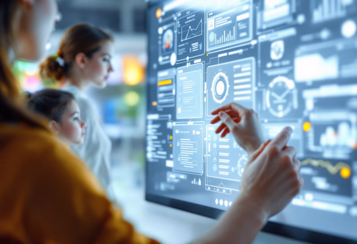 image of a teacher interacting with students using digital tools
