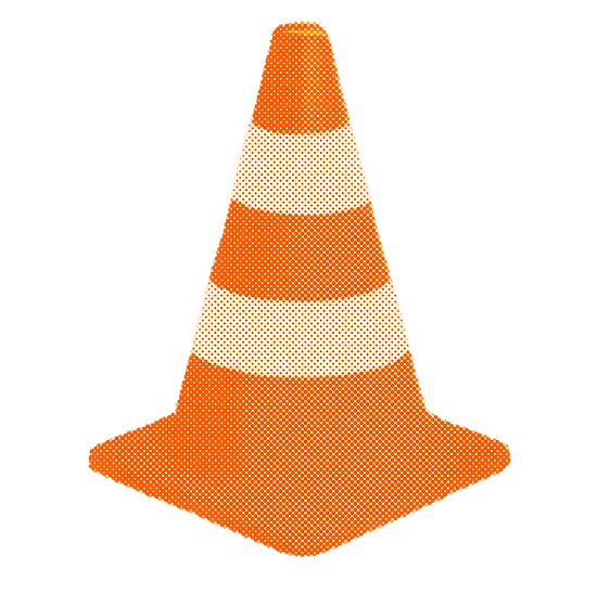 Orange traffic cone with two white reflective stripes on a transparent background.