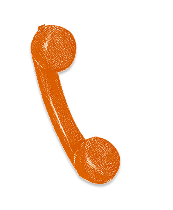 Orange vintage telephone handset with visible texture on a transparent background.