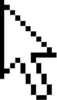 Pixelated white computer mouse cursor arrow on a transparent background.