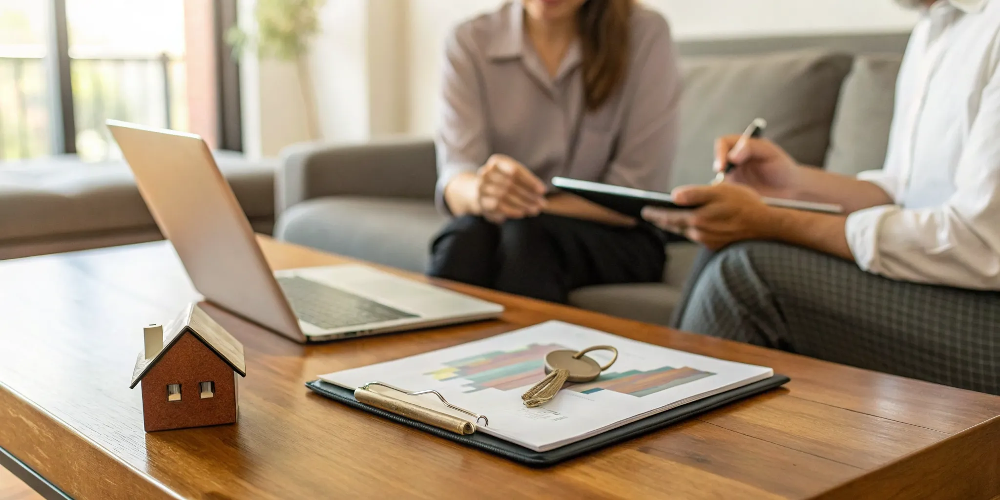 Homeowner meeting with a candidate to hire a property manager for their Airbnb.