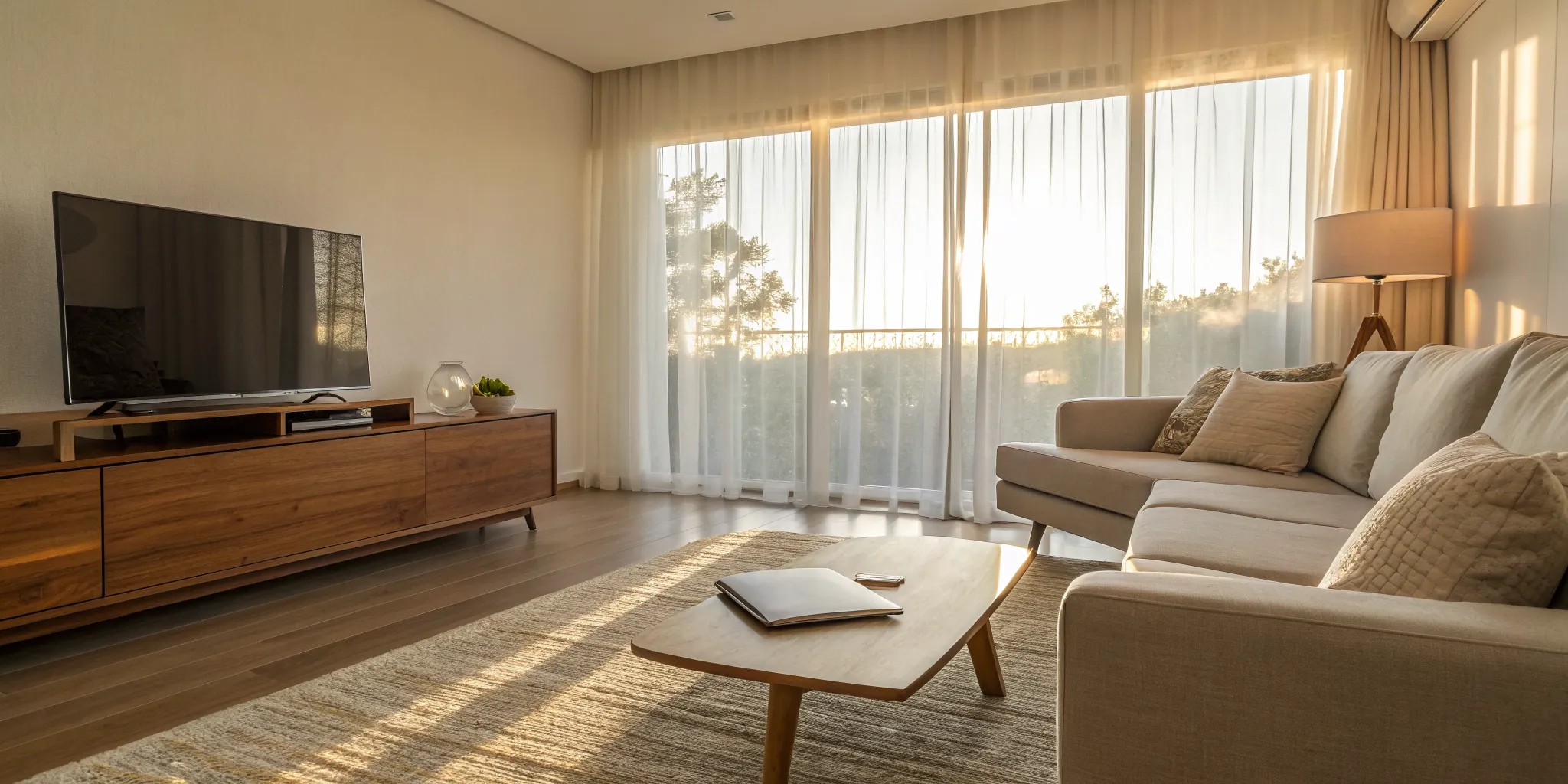 Modern living room in a short term rental property for earning passive income.