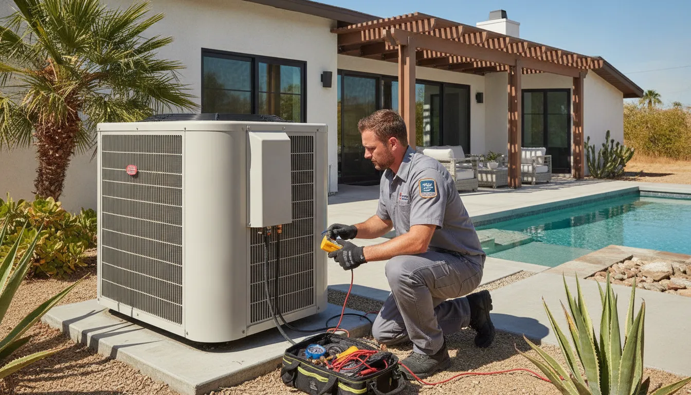 Technician completing an Airbnb maintenance checklist at a Southern California rental
