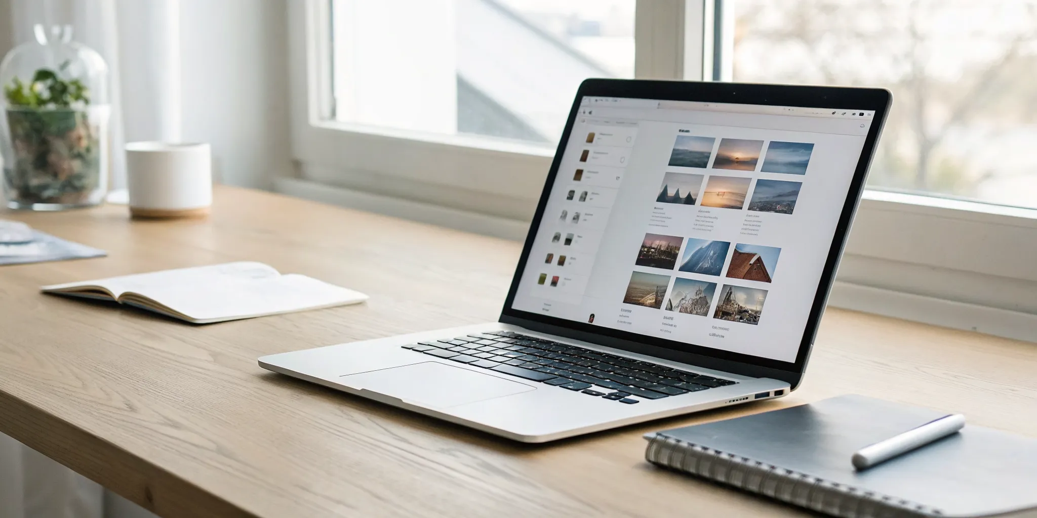 Laptop on a desk showing an Airbnb listing optimization dashboard and a notebook.