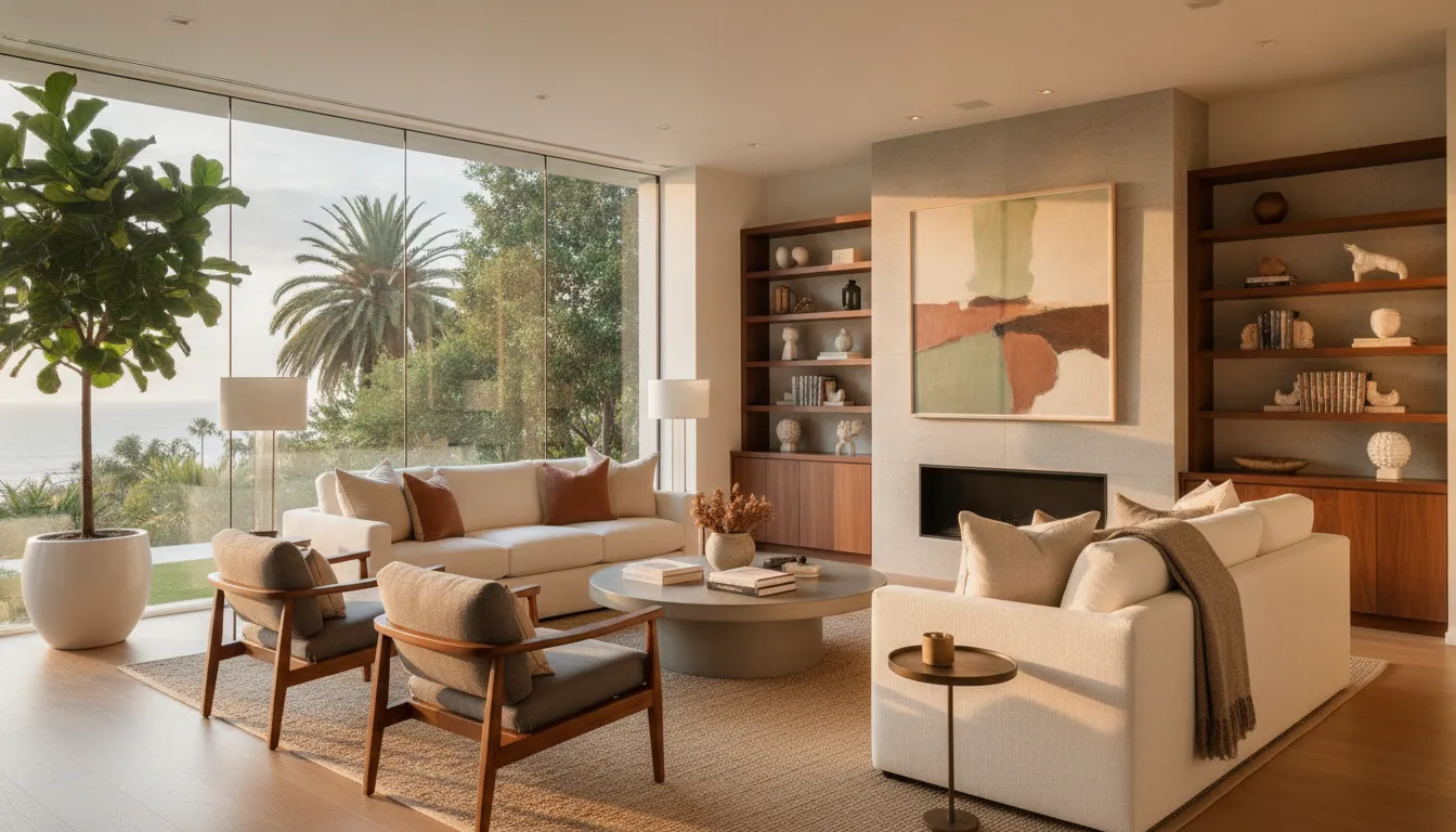 Modern furnished living room in Southern California corporate rental property