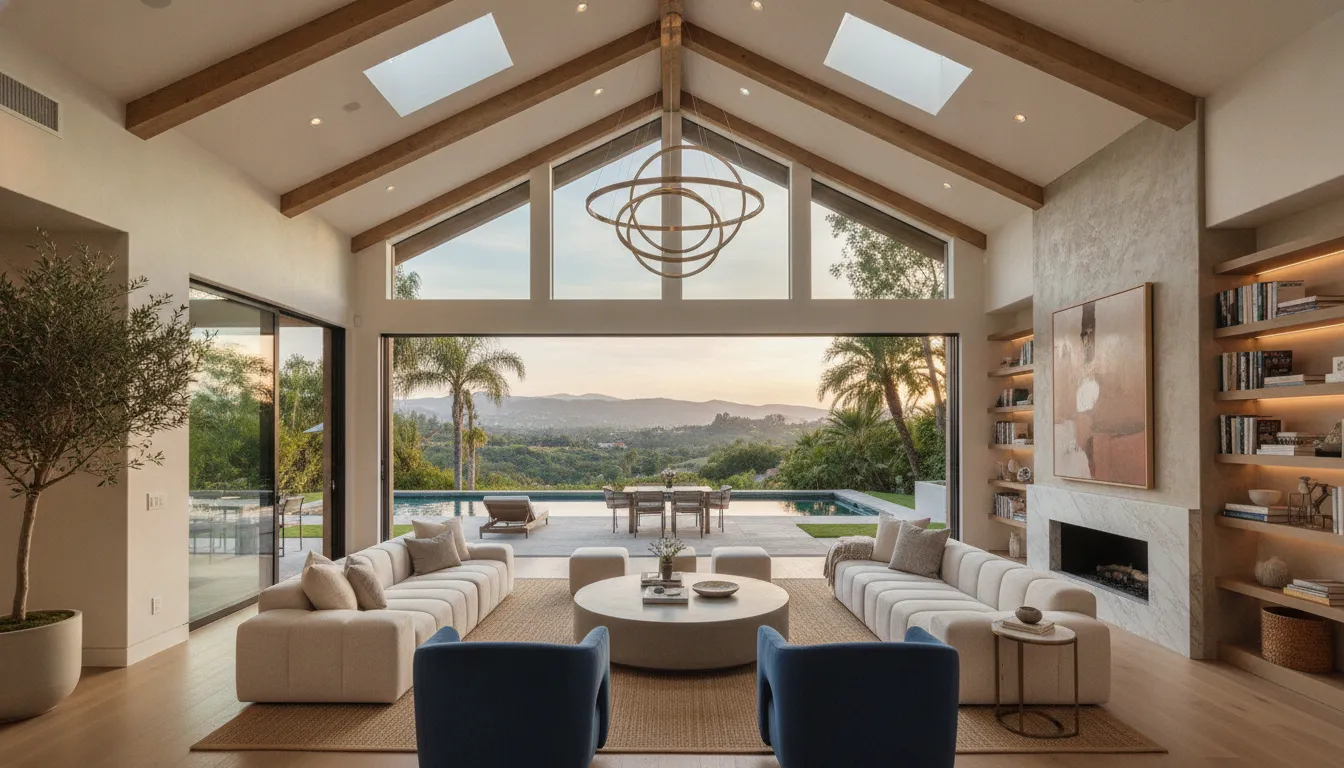 Luxury living room with high ceilings in a Southern California corporate rental property