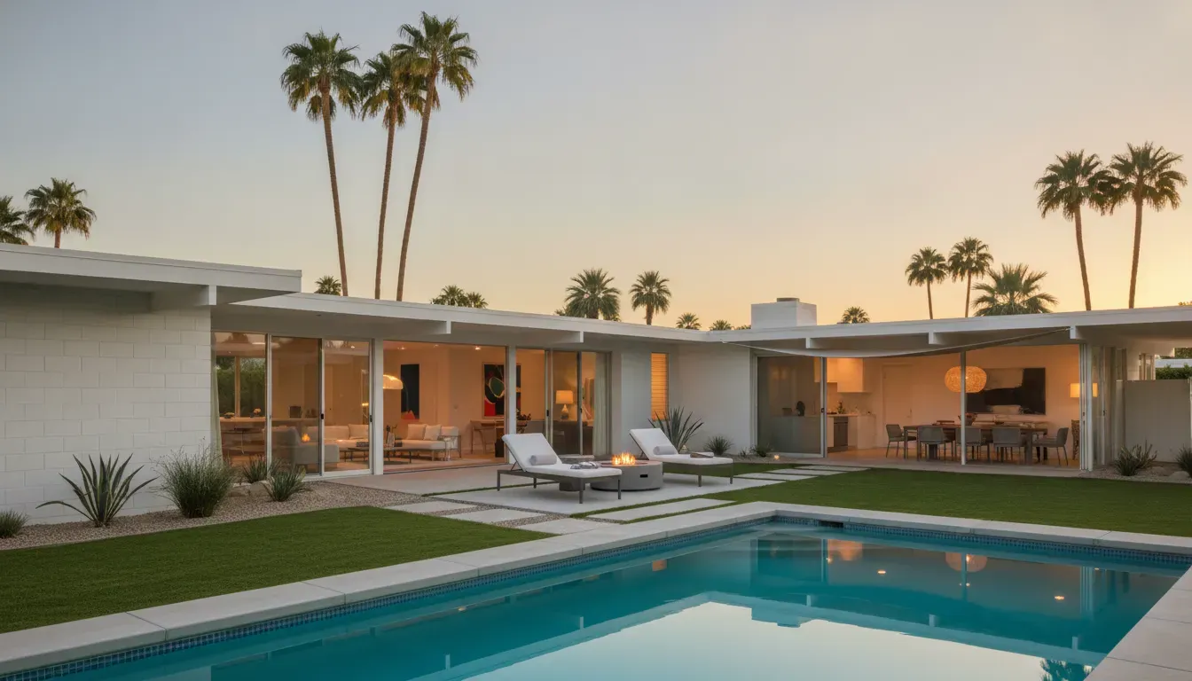 Modern Southern California vacation rental property with pool and palm trees in Palm Springs representing professional Airbnb management