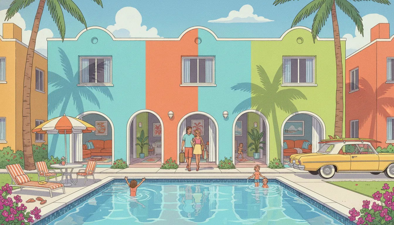 Colorful SoCal triplex with palm trees converted to a profitable multi unit short term rental