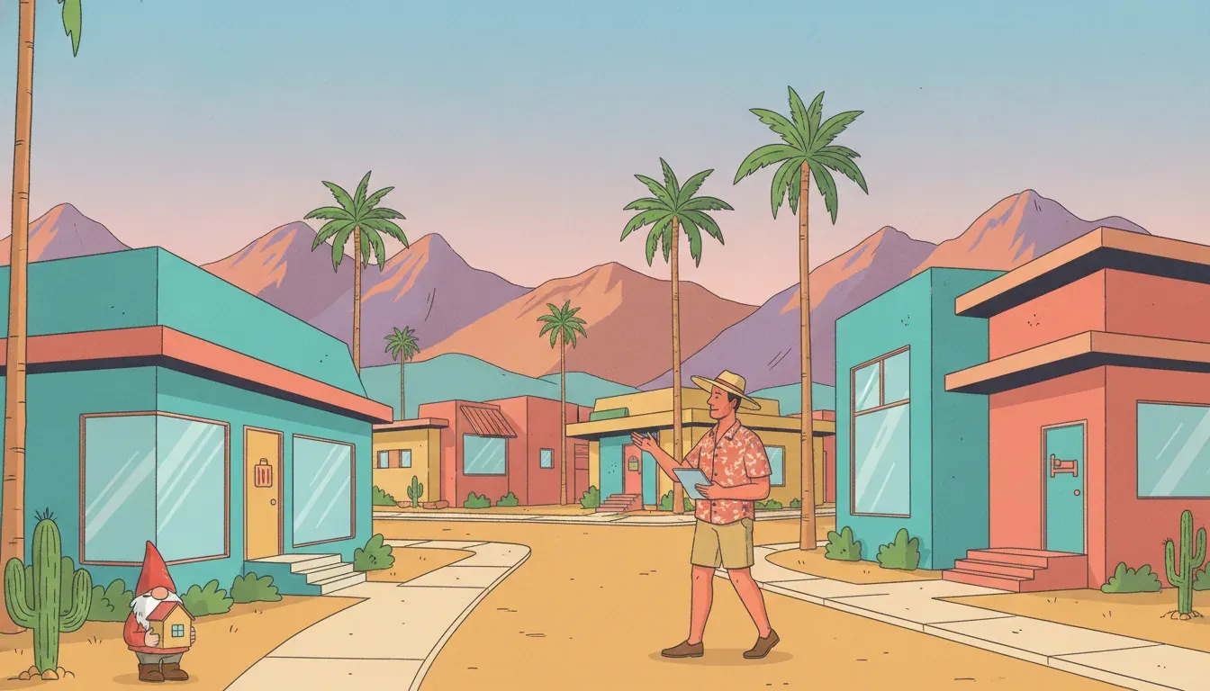 Colorful Coachella Valley neighborhood illustration for city-by-city rental regulation planning