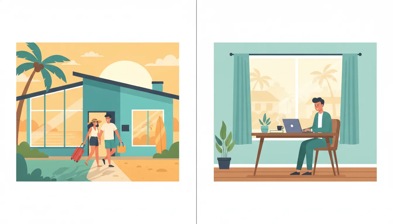 Illustration comparing a Southern California vacation rental with a furnished corporate stay