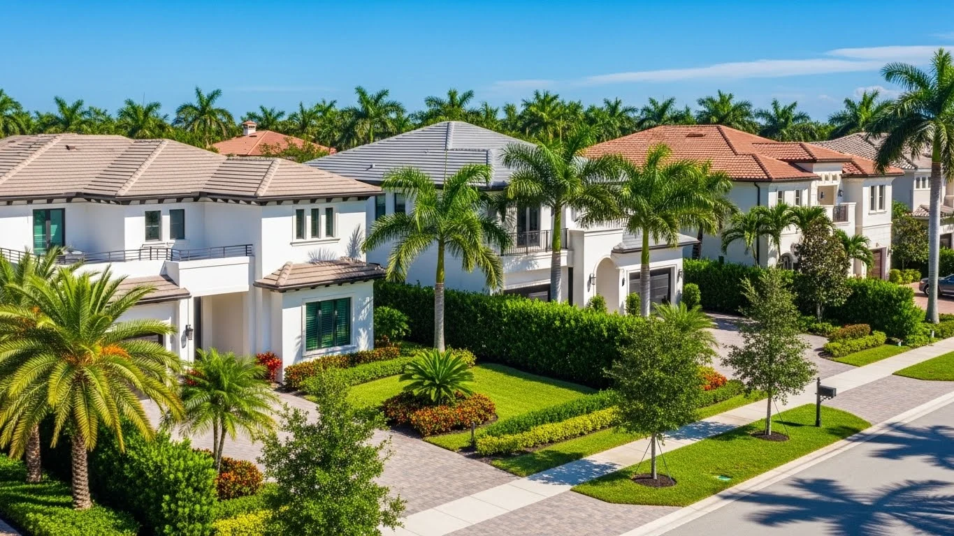 Modern city skyline surrounded by lush greenery, representing sustainable commercial construction and property management excellence in Florida.