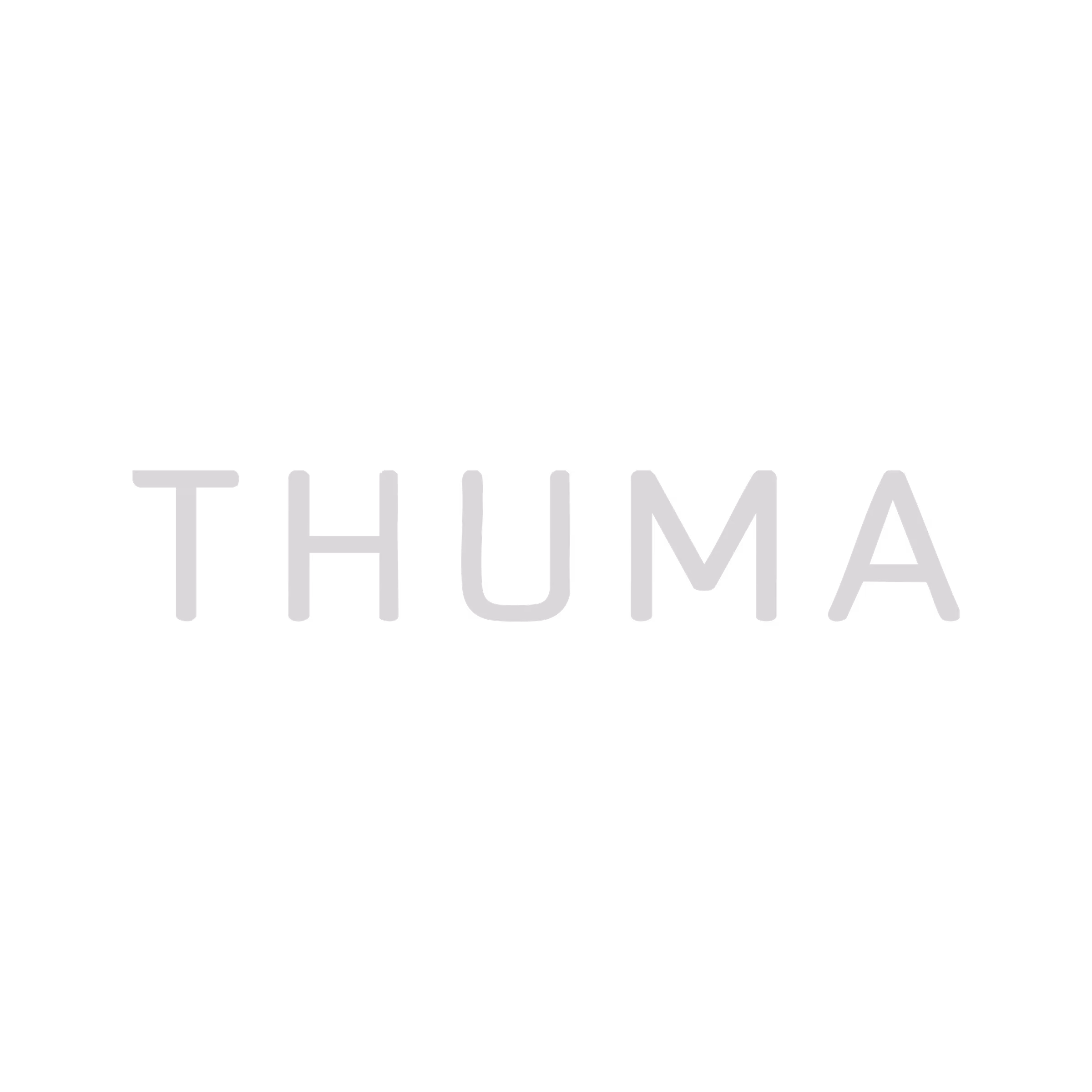 Logo with the word THUMA in gray capital letters on a black background.