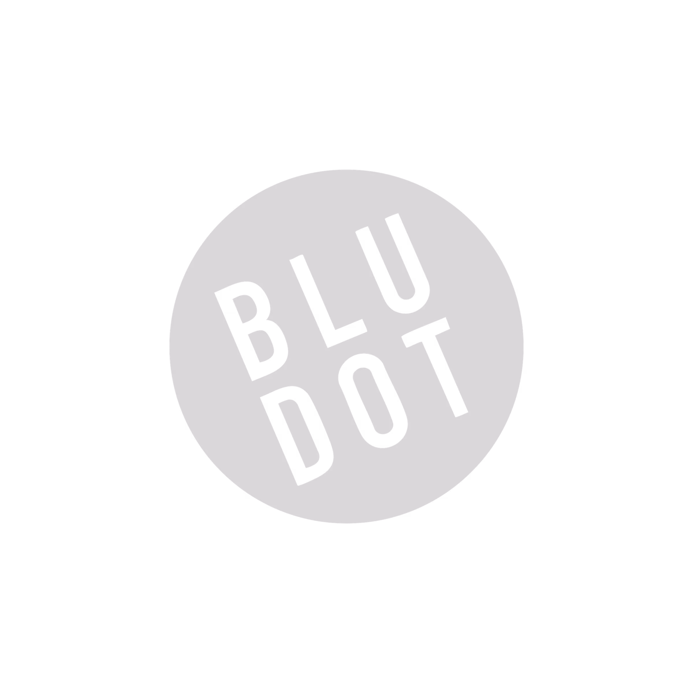 Grey circle with the text BLU DOT in black capital letters inside.