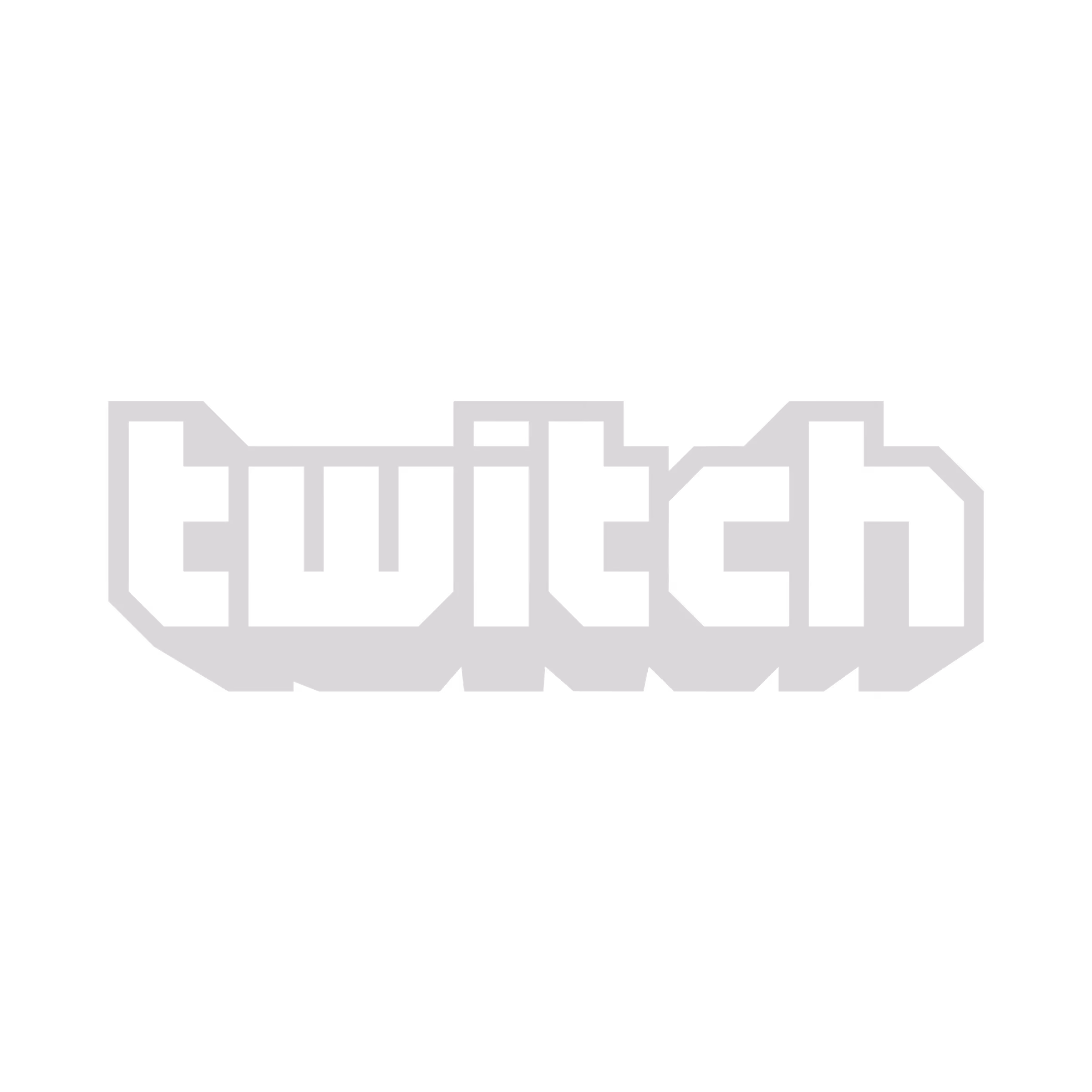Twitch logo in a blocky, pixel-style font with a grey outline on a black background.