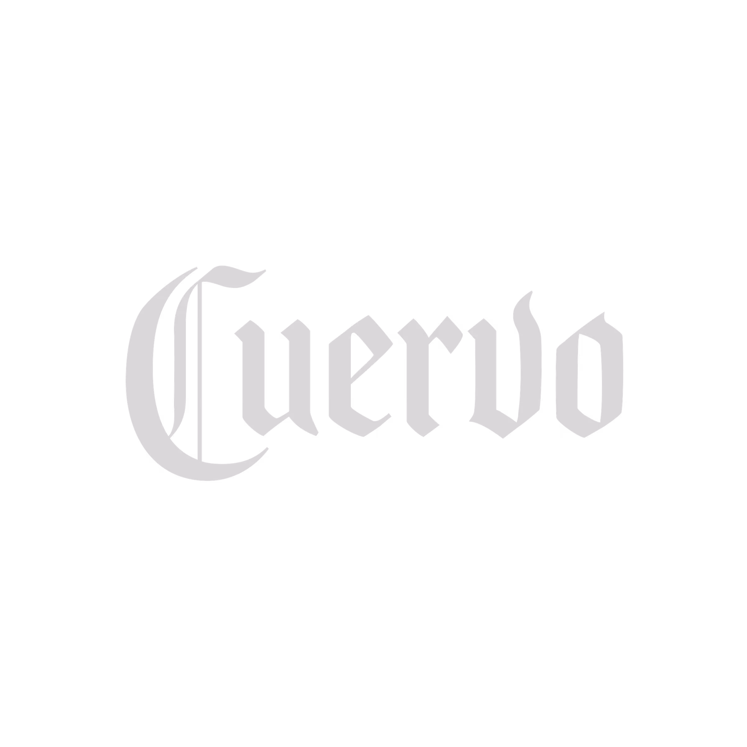 The word 'Cuervo' in stylized gothic font on a black background.