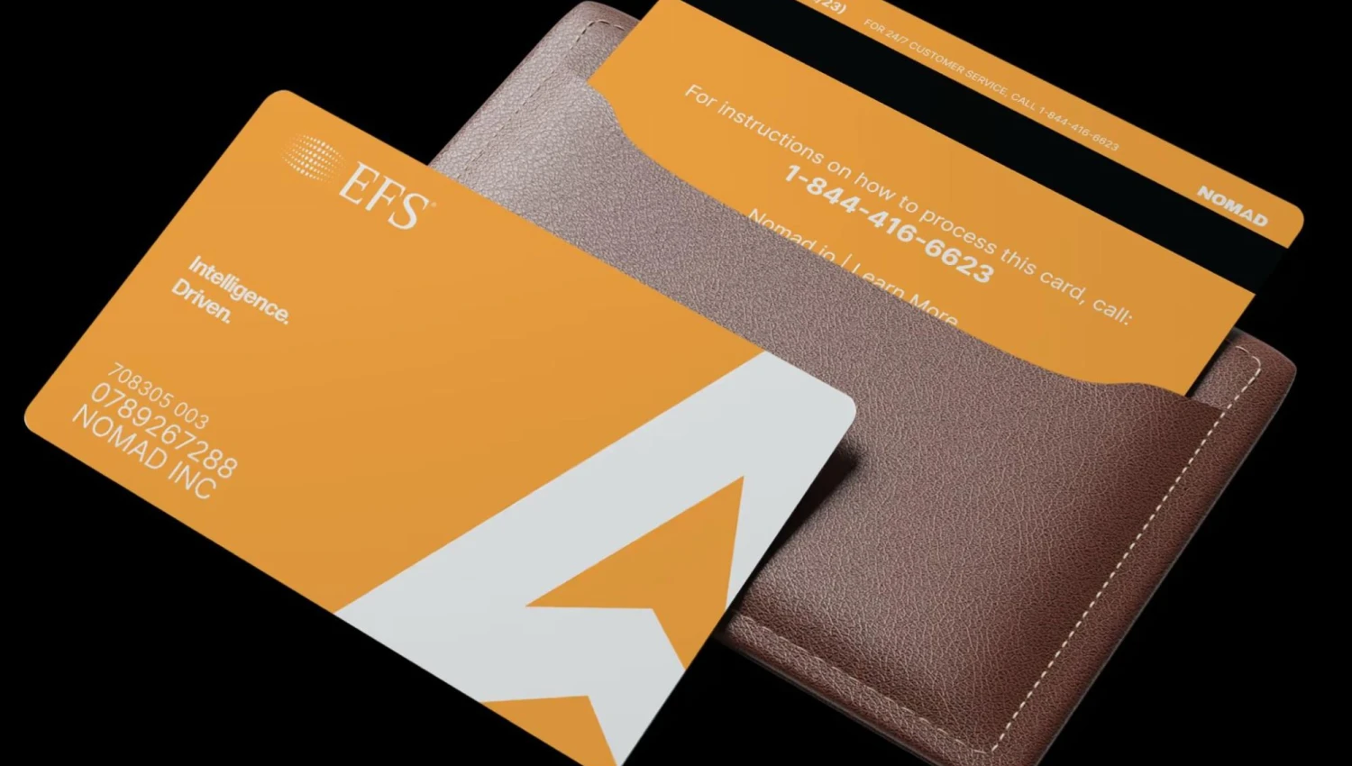 A fleet card in a brown wallet.