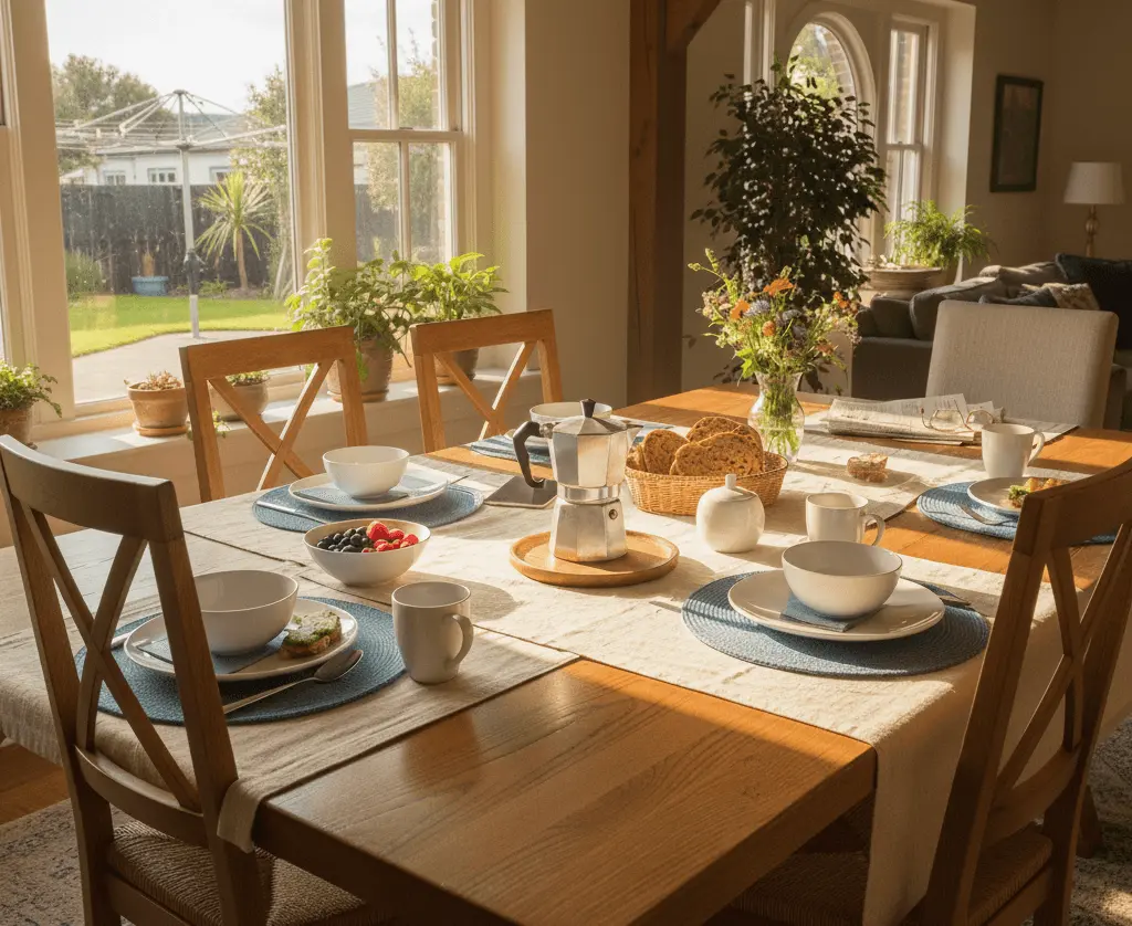 Dining table set for breakfast