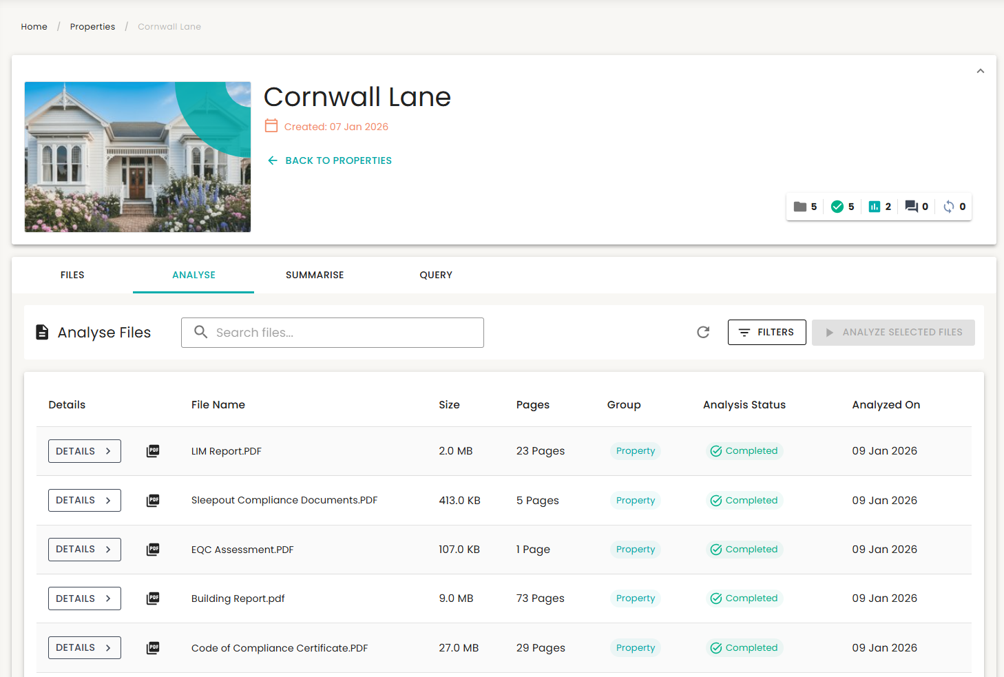 Screenshot of Smartfile Property page