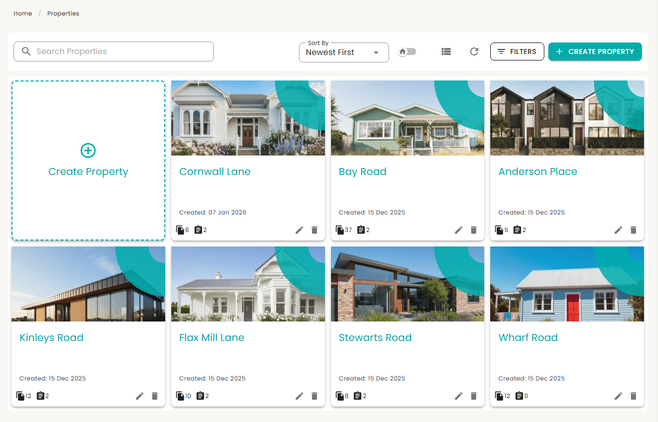 Example of Smartfile Property Files dashboard view