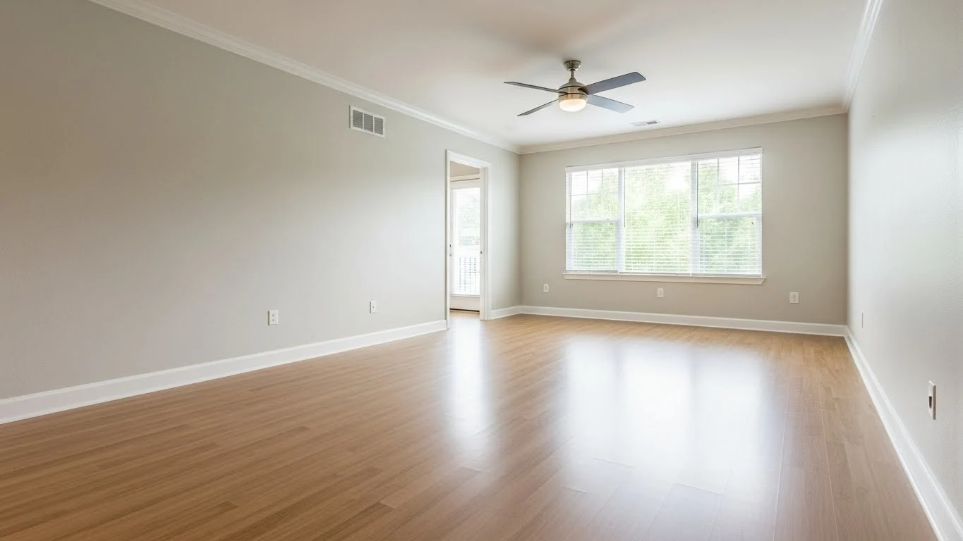 Completed make-ready apartment interior with new flooring, paint, and clean finishes.