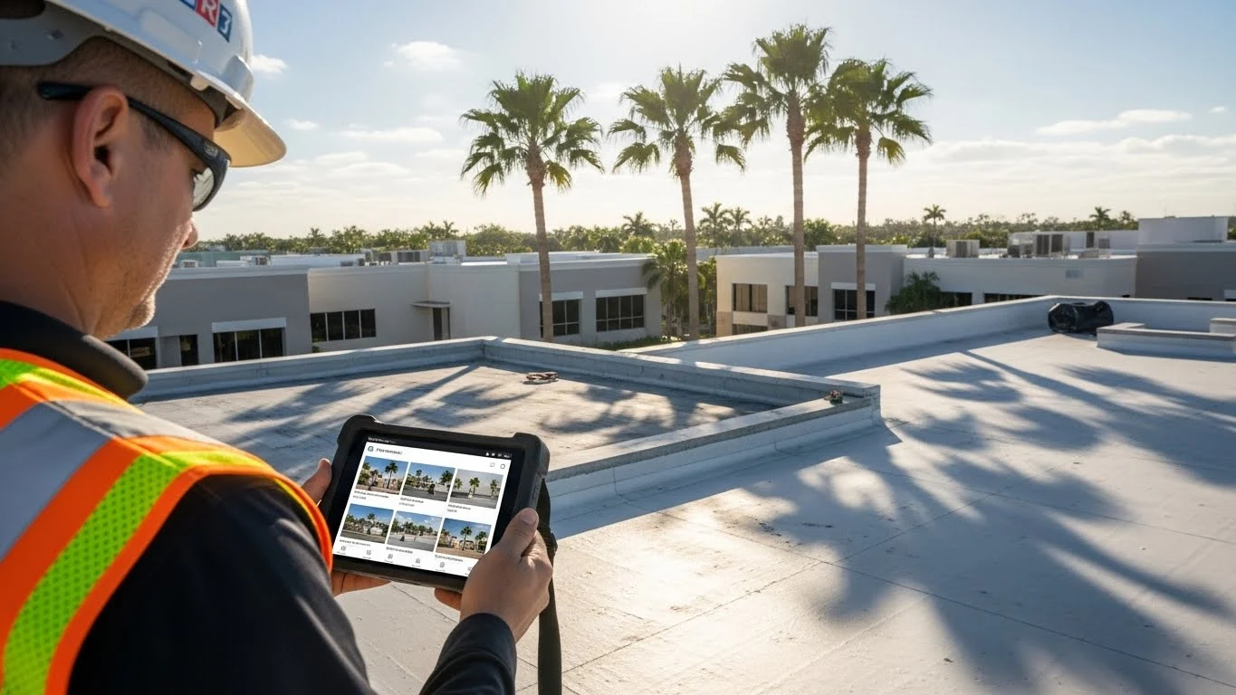 Commercial project documentation on a South Florida commercial building, including photos and digital reports.