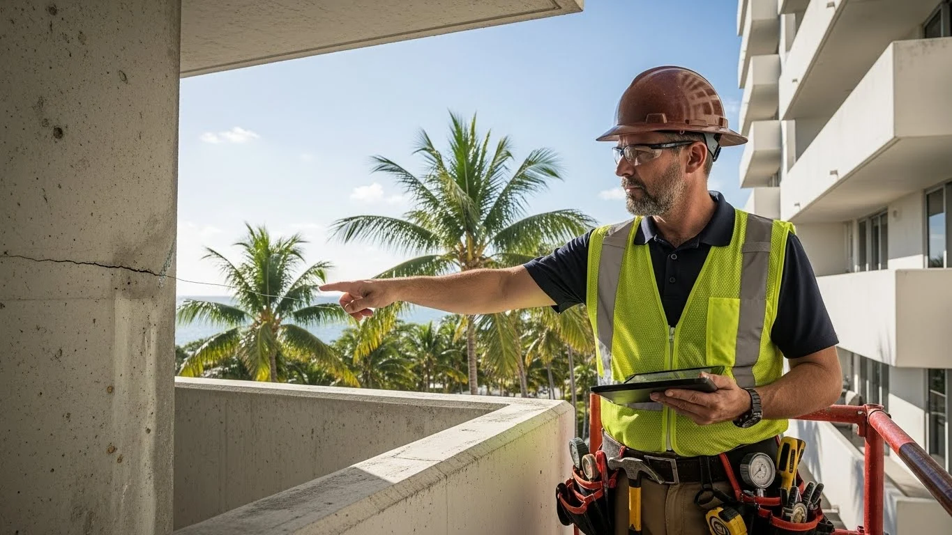 Structural inspection for SB 154 compliance on a South Florida commercial building.