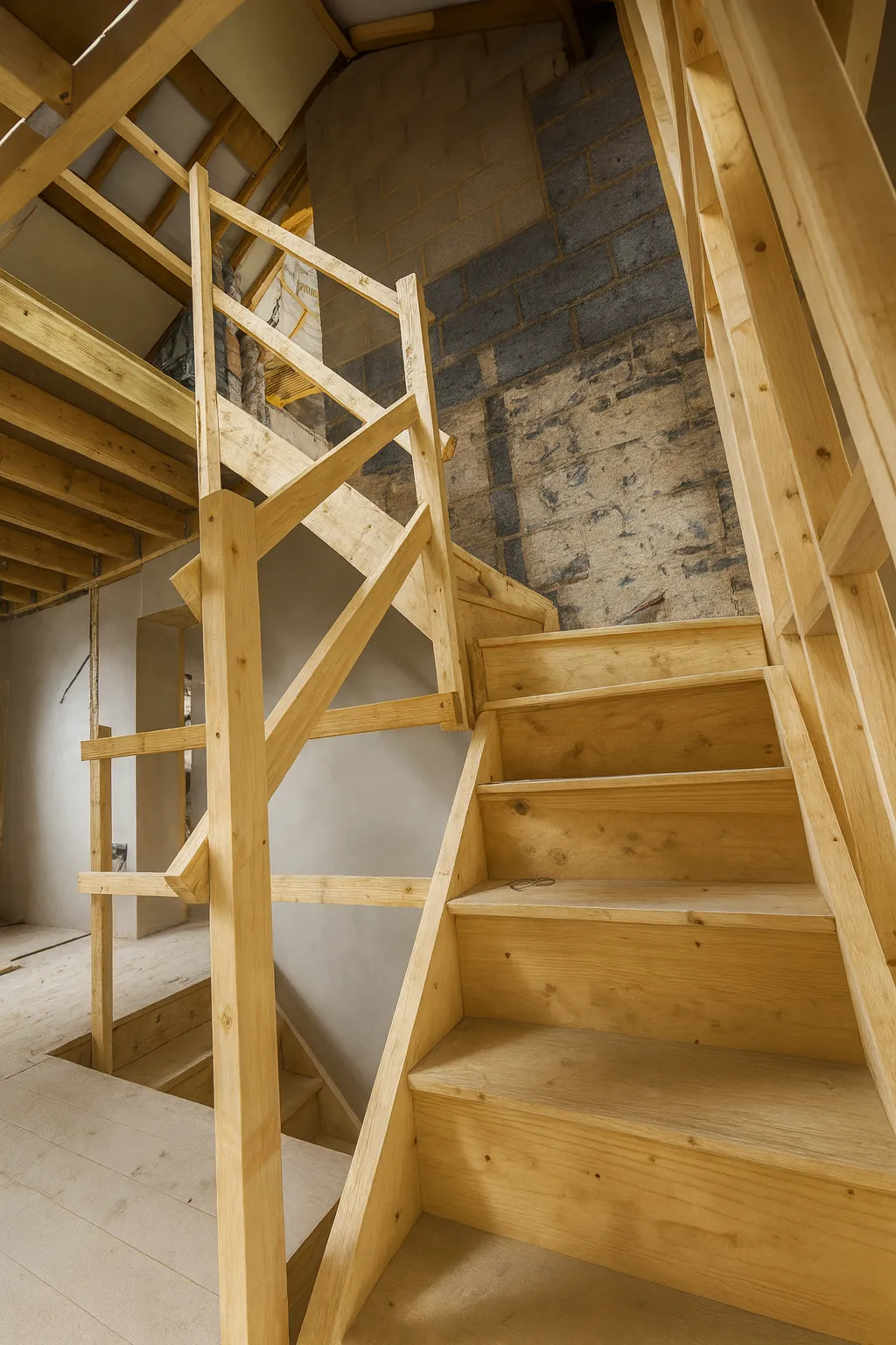 A brand new staircase half way installed by the ARC joinery team