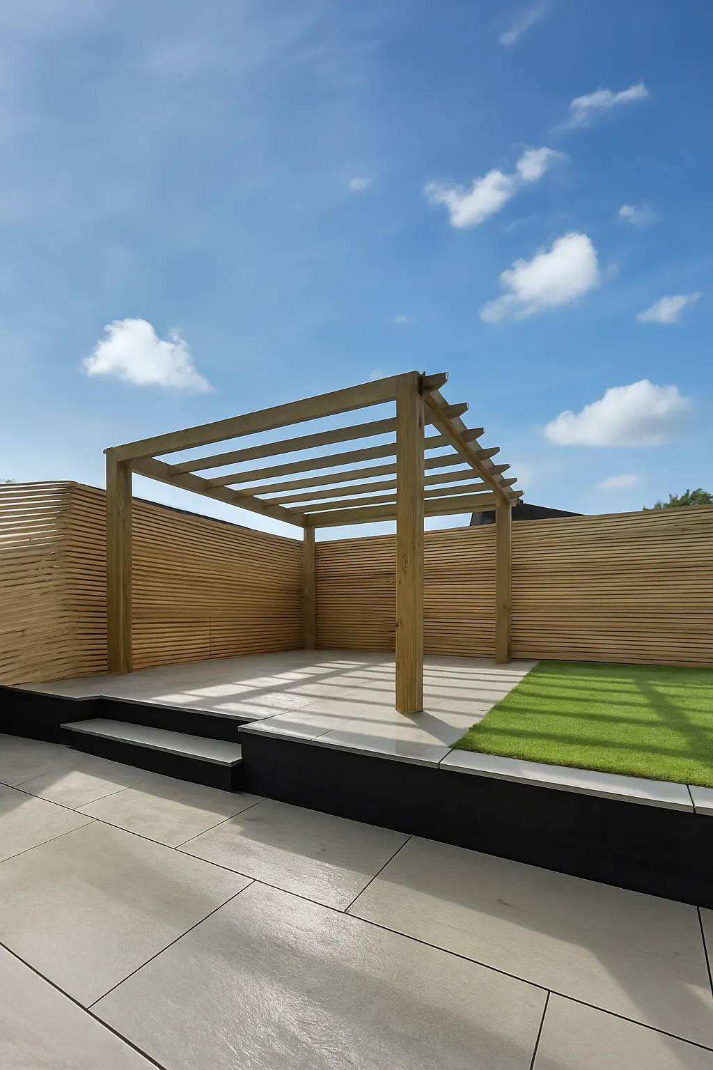 A pergola installed in a modern garden by ARC construction
