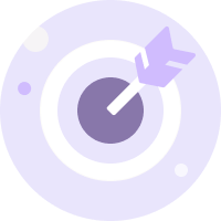 A purple icon of an arrow striking the center of a target