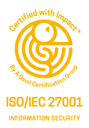 Certified with Impact ISO 27001 Information Security badge in gold color.