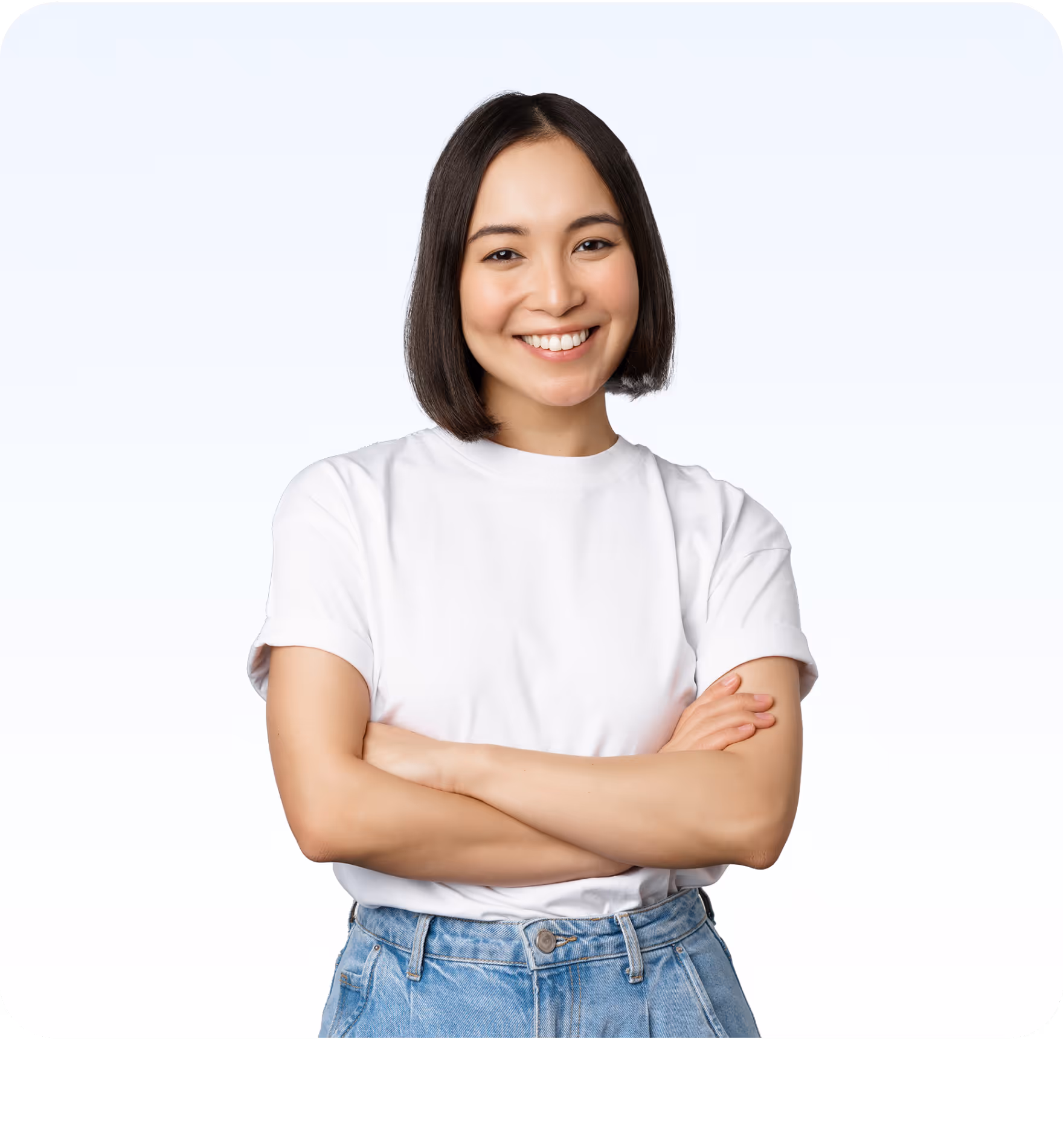 Female smiling with her arms folded