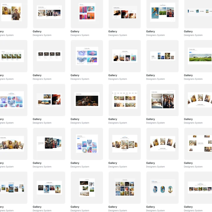 UI blocks of gallery layouts, image layouts, Figma layouts.