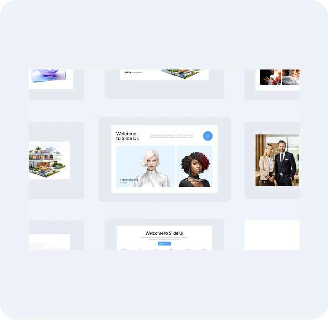 UI blocks in a grid format, showing hero layouts.