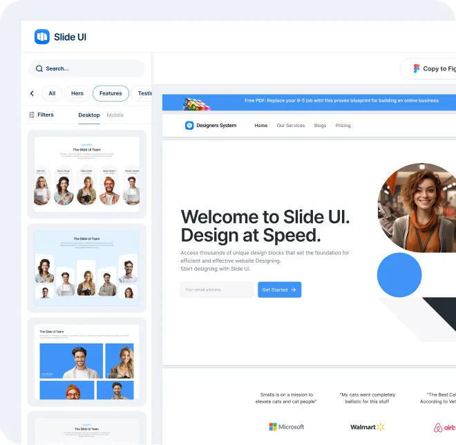 Technology website design with charts and UI graphics.