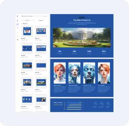 Swirl of custom UI blocks with text in the centre saying 'scale your design workflow, effortlessly.'