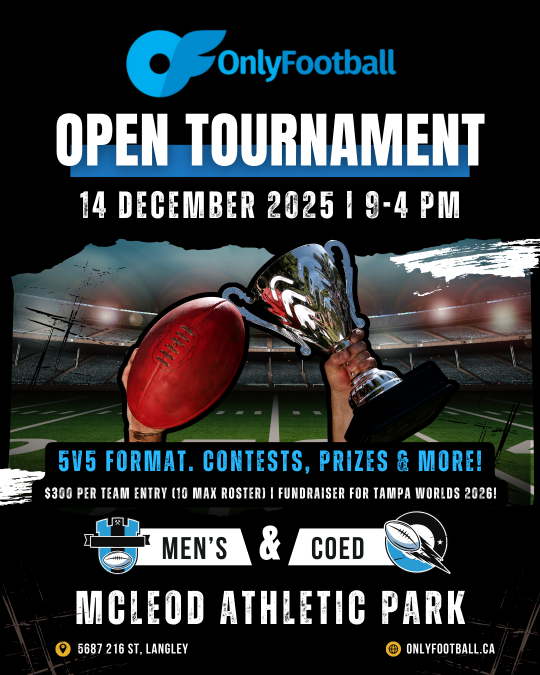 poster with football and trophy for tournament