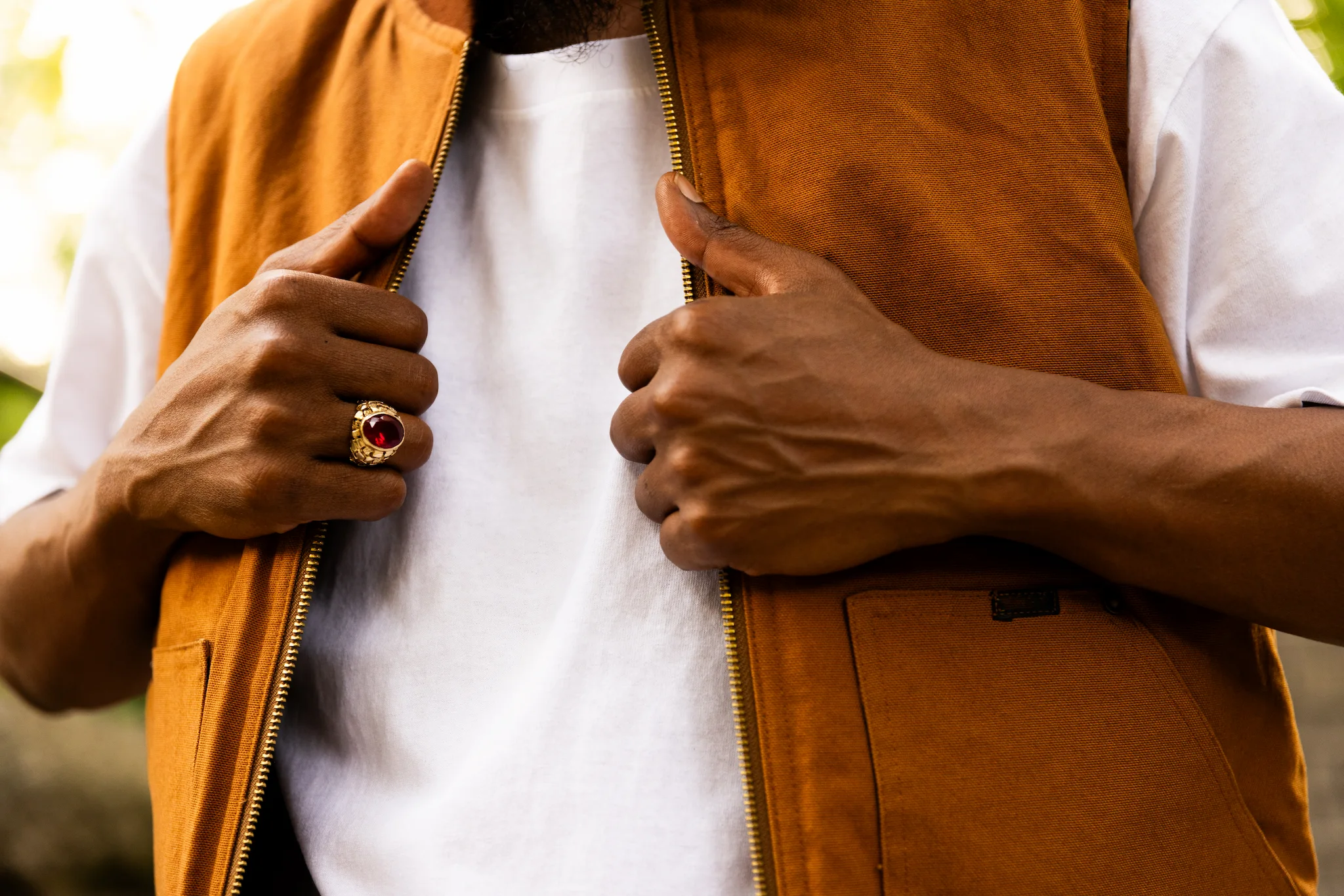 Hanes white tee and hip-hop style portrait during “50 Years of Hip-Hop” campaign — So & So Productions