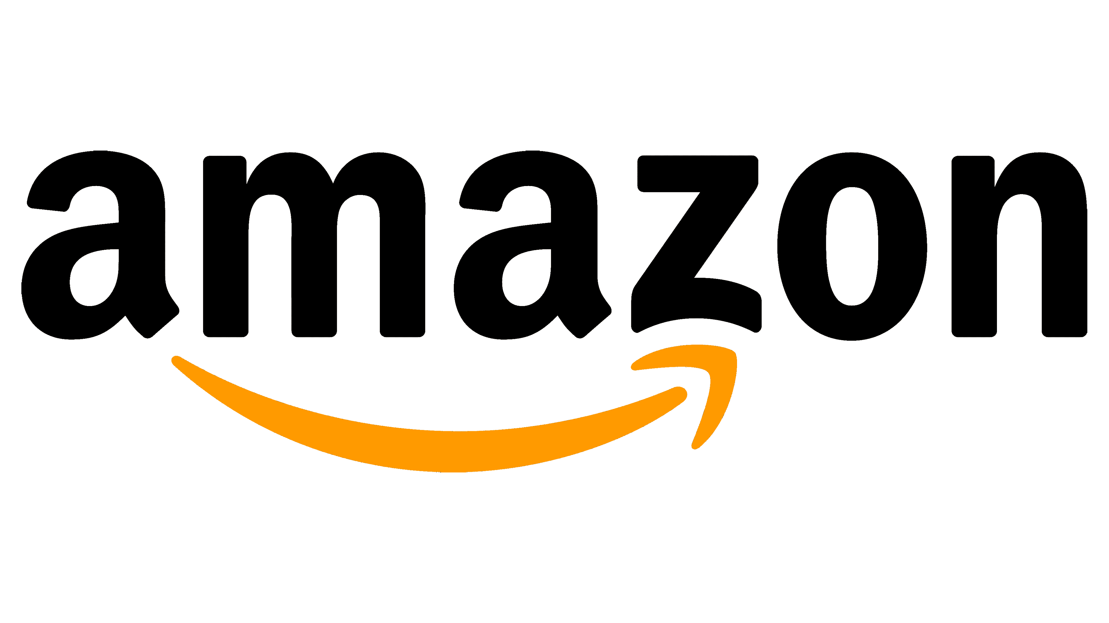 Amazon logo with black text and an orange arrow curved from the letter 'a' to 'z'.