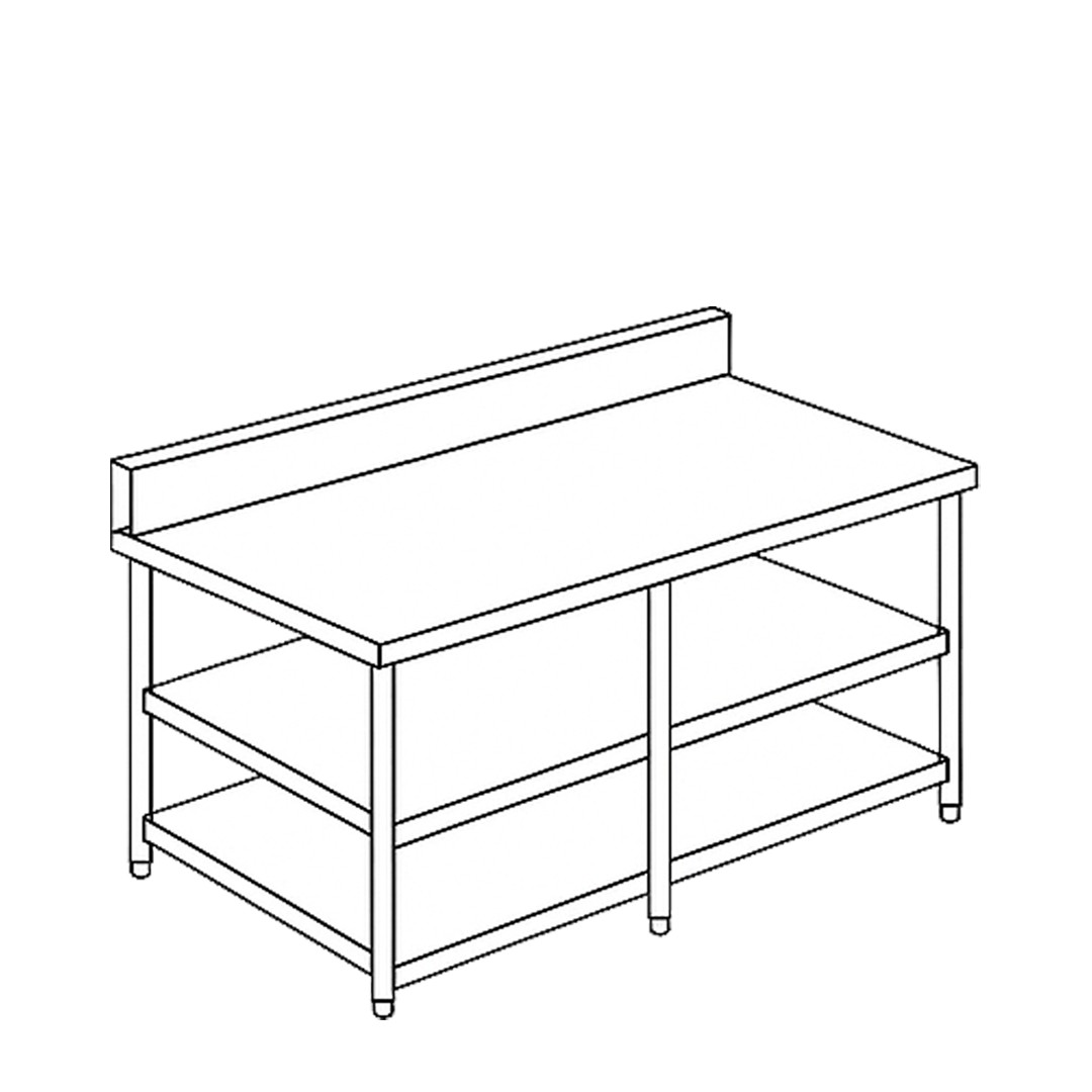 Work Table with Double Under Shelves and Backsplash TBDSB 3
