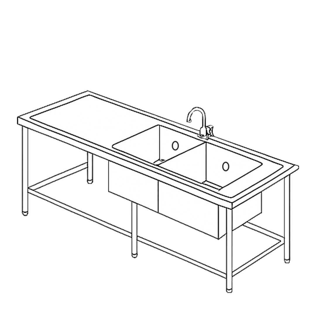 Double Sink Table with Faucet 2STFB 3