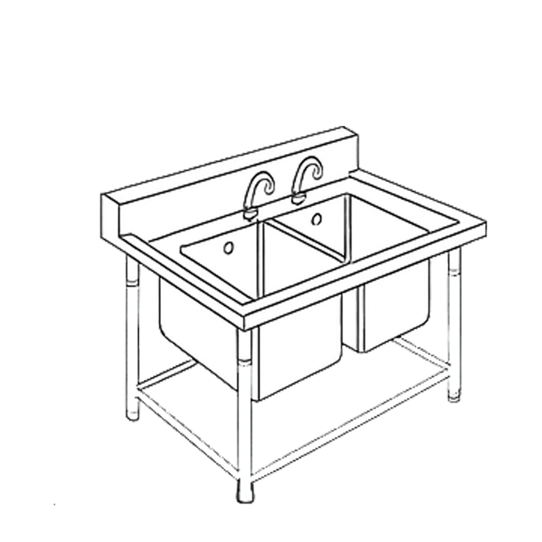 Double Sink Table with Faucet and Backsplash 2STFB 1