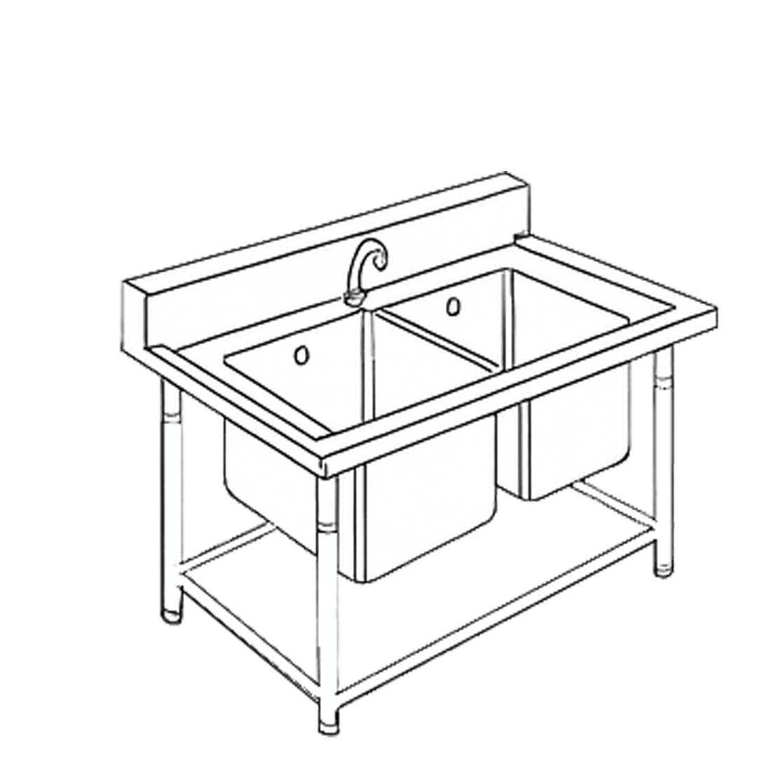 Double Sink Table with Faucet and Backsplash 2STFB 2