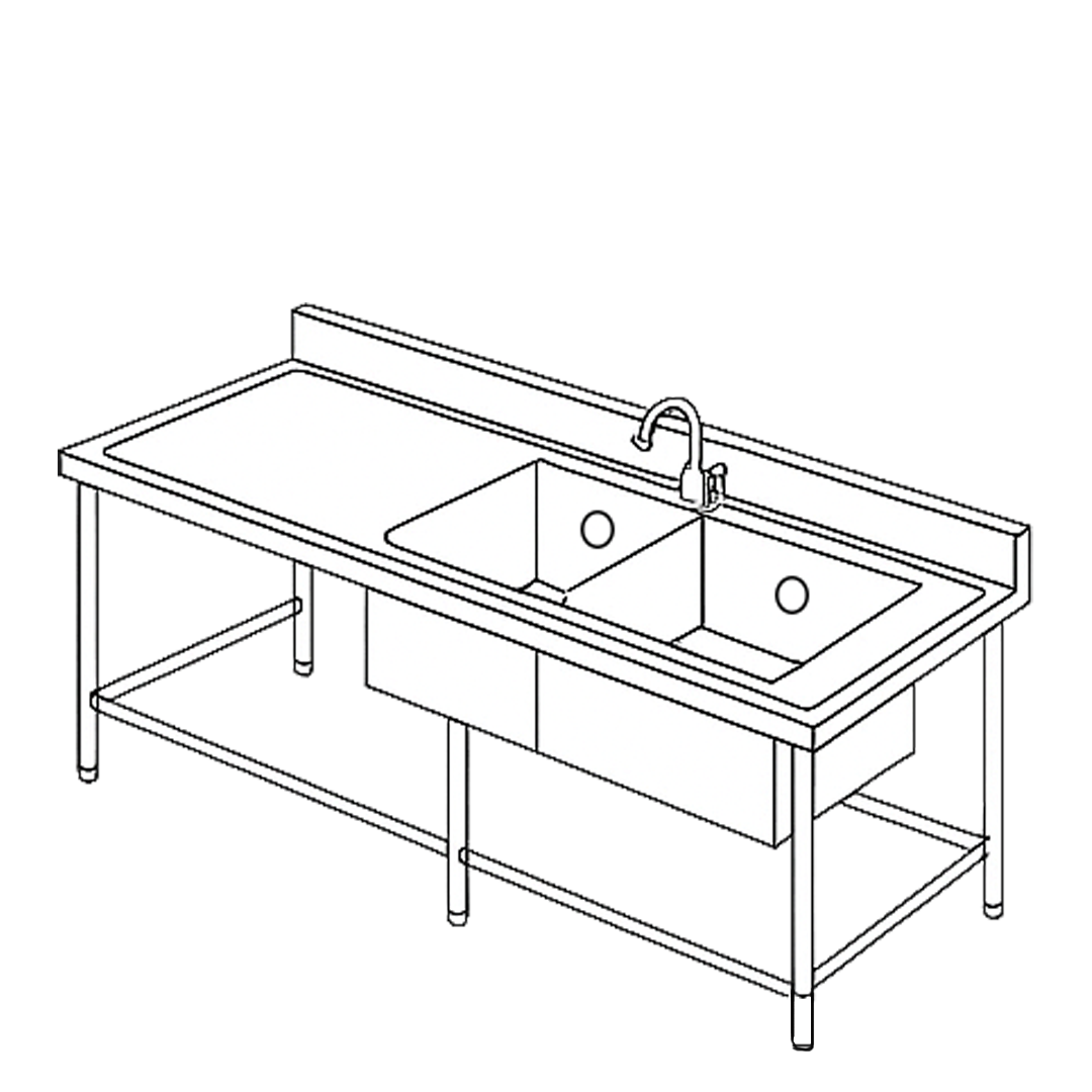 Double Sink Table with Faucet and Backsplash 2STFB 3